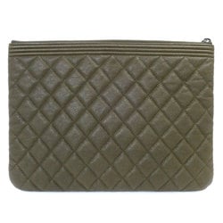 CHANEL Boy Chanel Caviar Skin Clutch Bag Khaki Women's