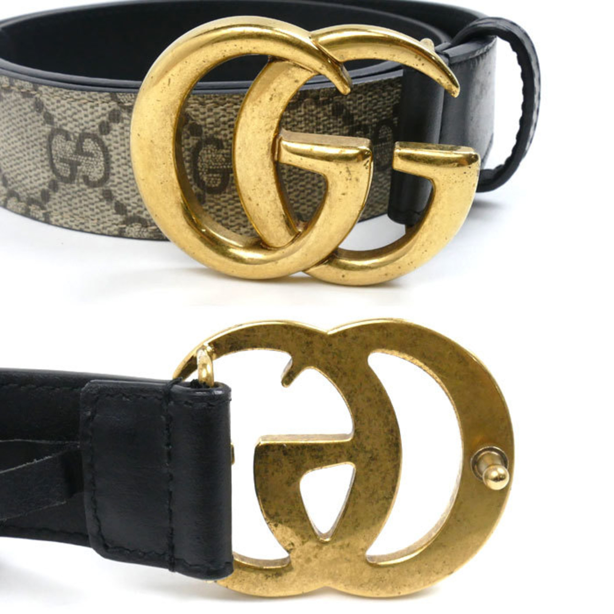 GUCCI GG Supreme Canvas Belt Black Khaki 625839 Women's