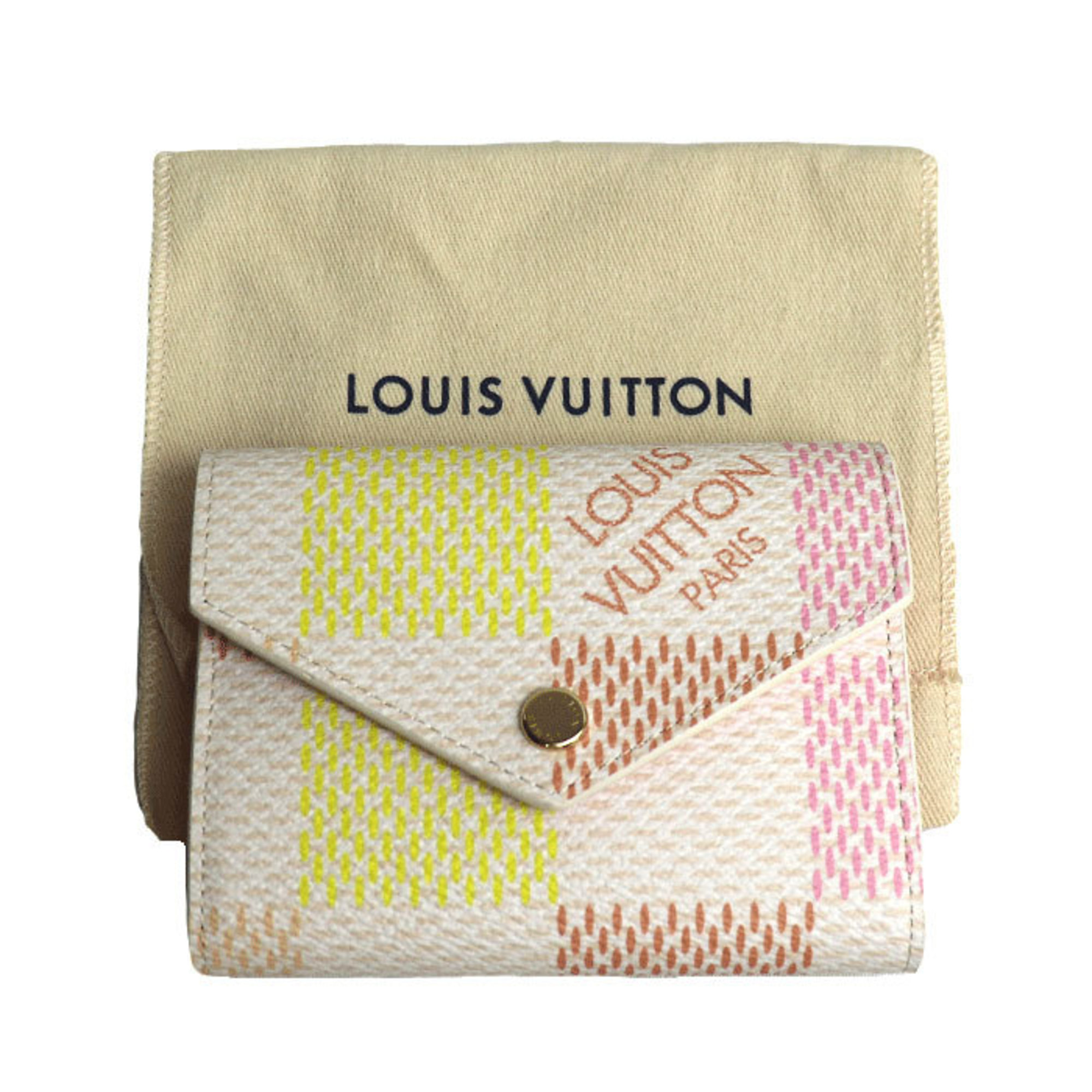 LOUIS VUITTON Louis Vuitton Portefeuille Victorine Tri-fold Wallet Damierious Peach Pink N40638 IC Chip Women's