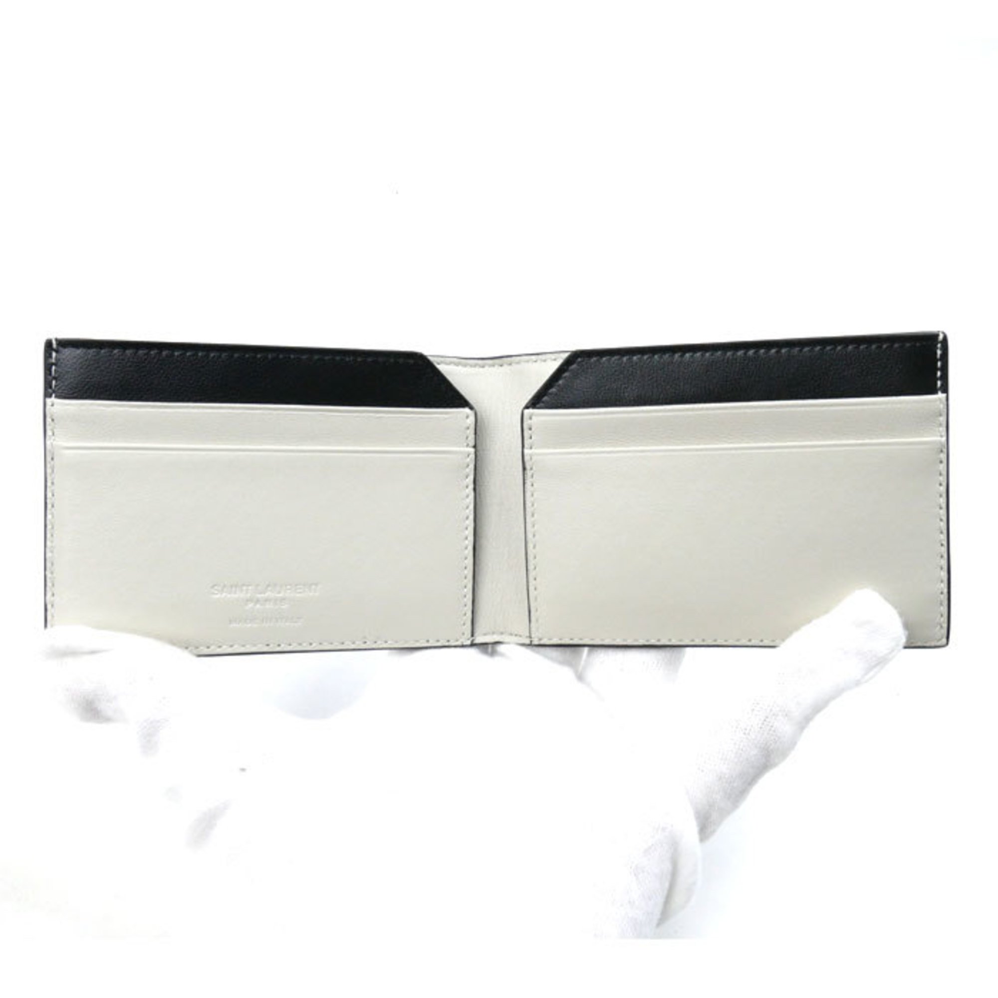 Yves Saint Laurent SAINT LAURENT PARIS Saint Laurent Paris Bi-fold Wallet Black Ivory 779760 Men's