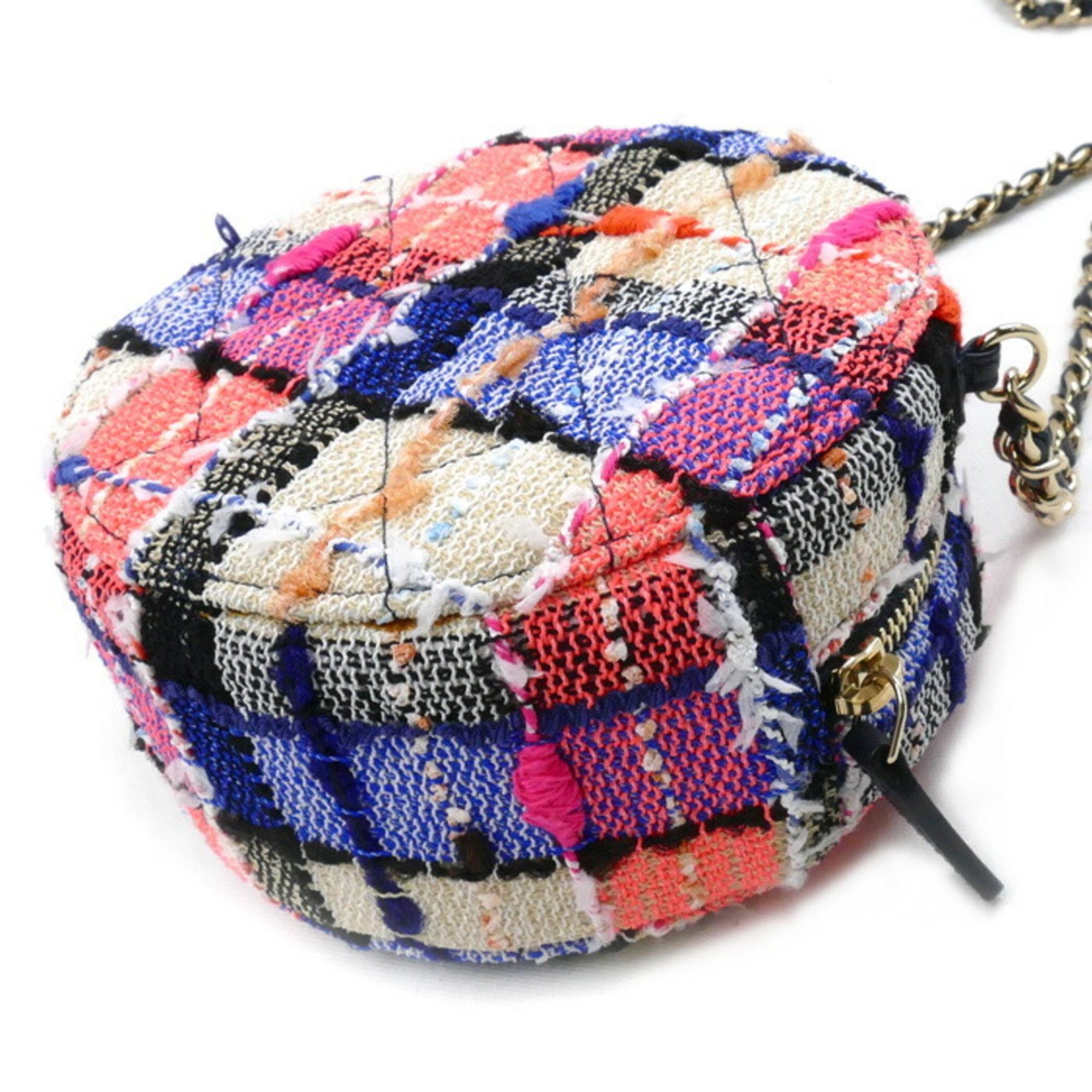 CHANEL Round Classic Chain Shoulder Bag AP0245 Tweed Multi Women's