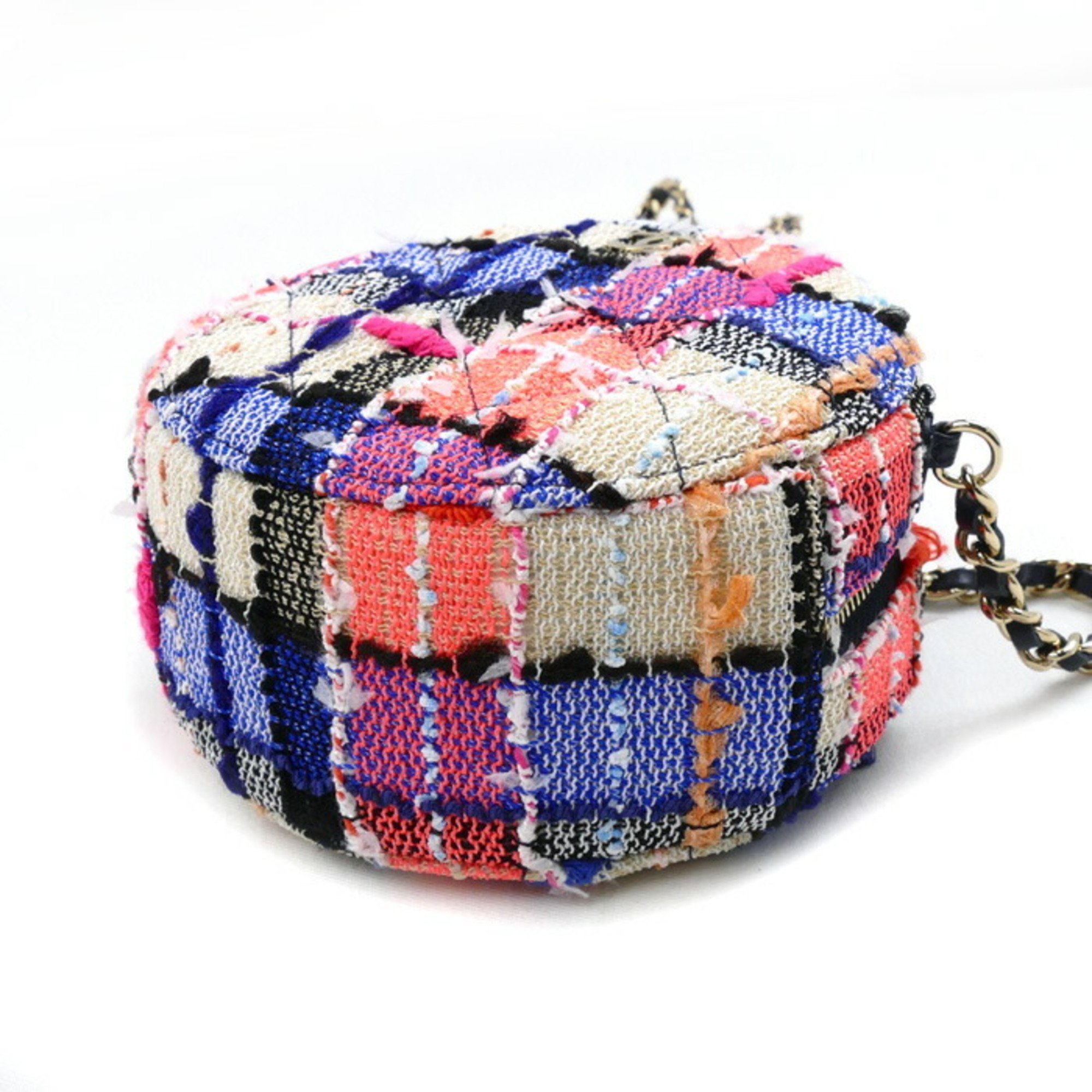 CHANEL Round Classic Chain Shoulder Bag AP0245 Tweed Multi Women's