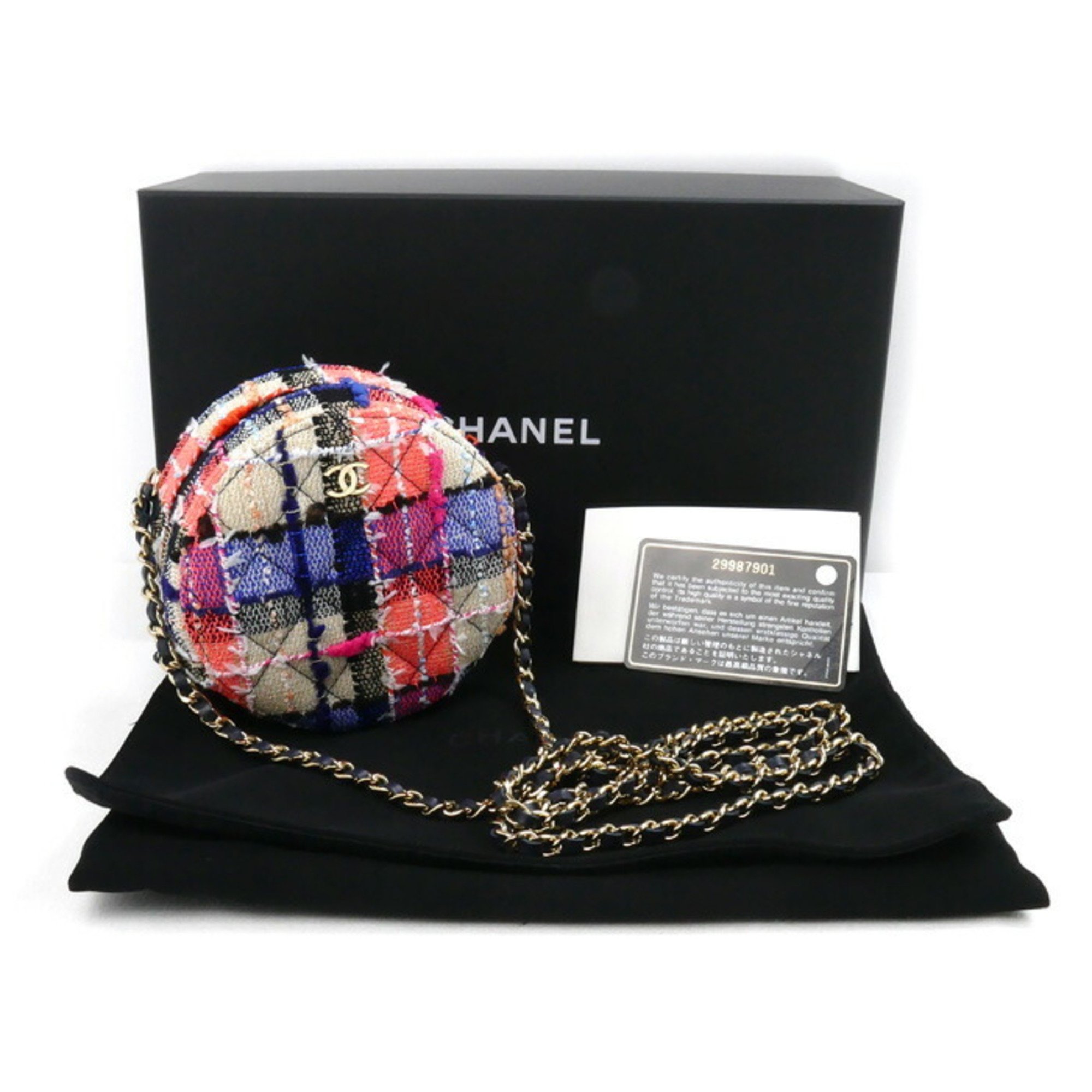 CHANEL Round Classic Chain Shoulder Bag AP0245 Tweed Multi Women's