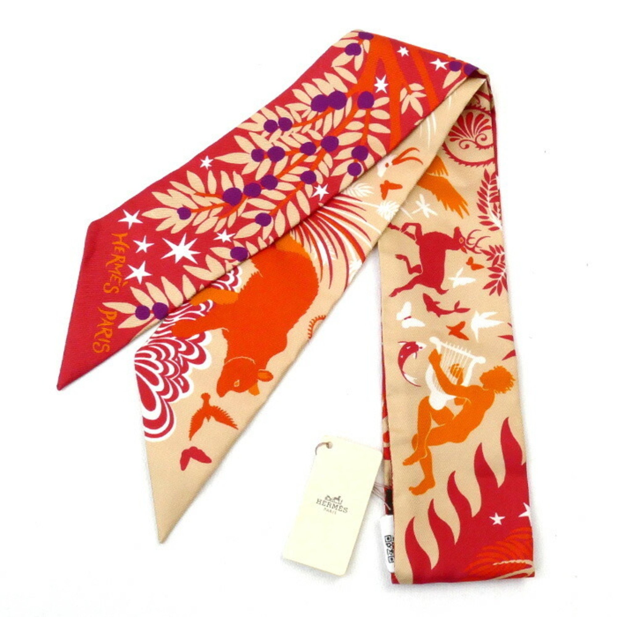 HERMES Twilly LE CHARME D'ORPHEE Orpheus Scarf Muffler Orange 063702S 03 Women's