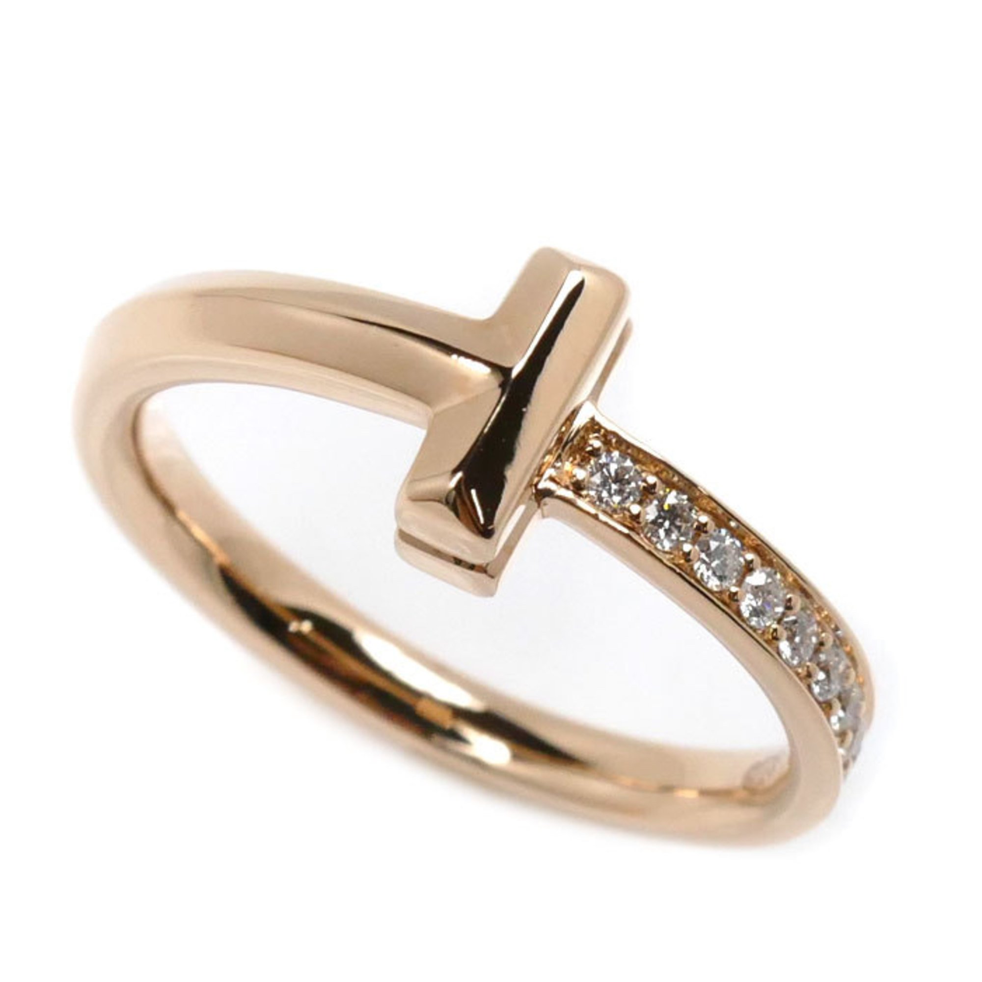 TIFFANY&Co. Tiffany K18PG Pink Gold T-One Narrow Ring Diamond Size 12 4.1g Women's