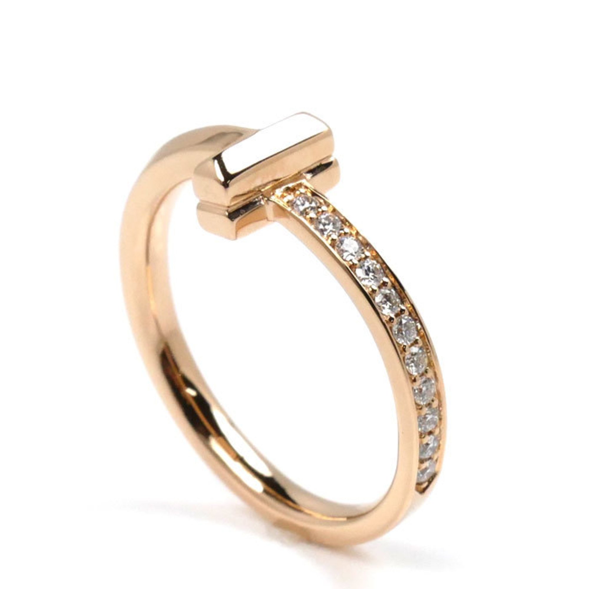 TIFFANY&Co. Tiffany K18PG Pink Gold T-One Narrow Ring Diamond Size 12 4.1g Women's