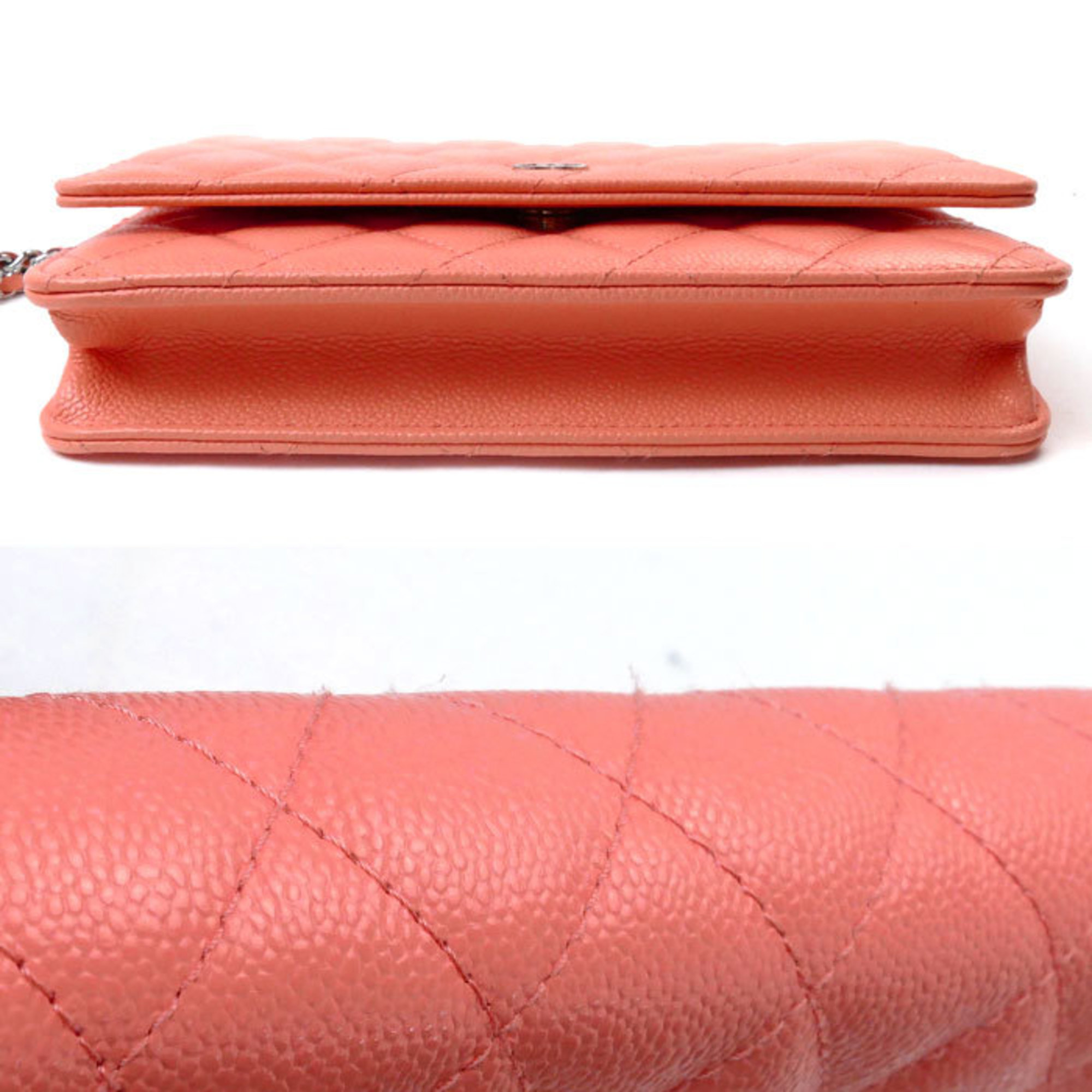 CHANEL Timeless Classic Chain Wallet Shoulder Bag Salmon Pink AP0250 Women's