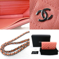 CHANEL Timeless Classic Chain Wallet Shoulder Bag Salmon Pink AP0250 Women's