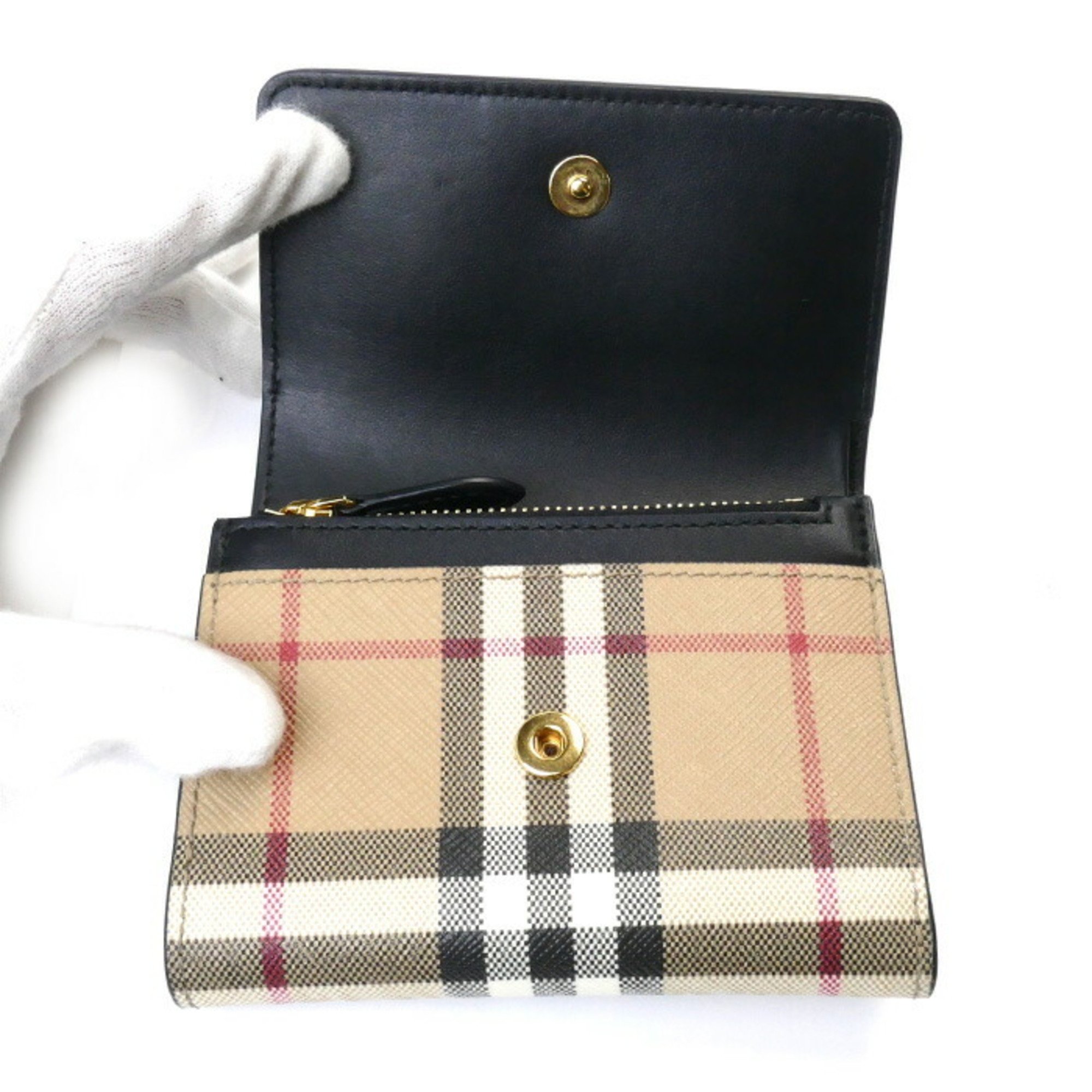 BURBERRY Lancaster Tri-fold Wallet Black Beige 8057976 Women's