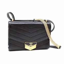 Chanel Shoulder Bag V Stitch Women's Black Calfskin A57491 Coco Mark