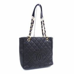 Chanel Chain Tote Bag Matelasse Women's Black Caviar Skin A20994 Coco Mark Leather