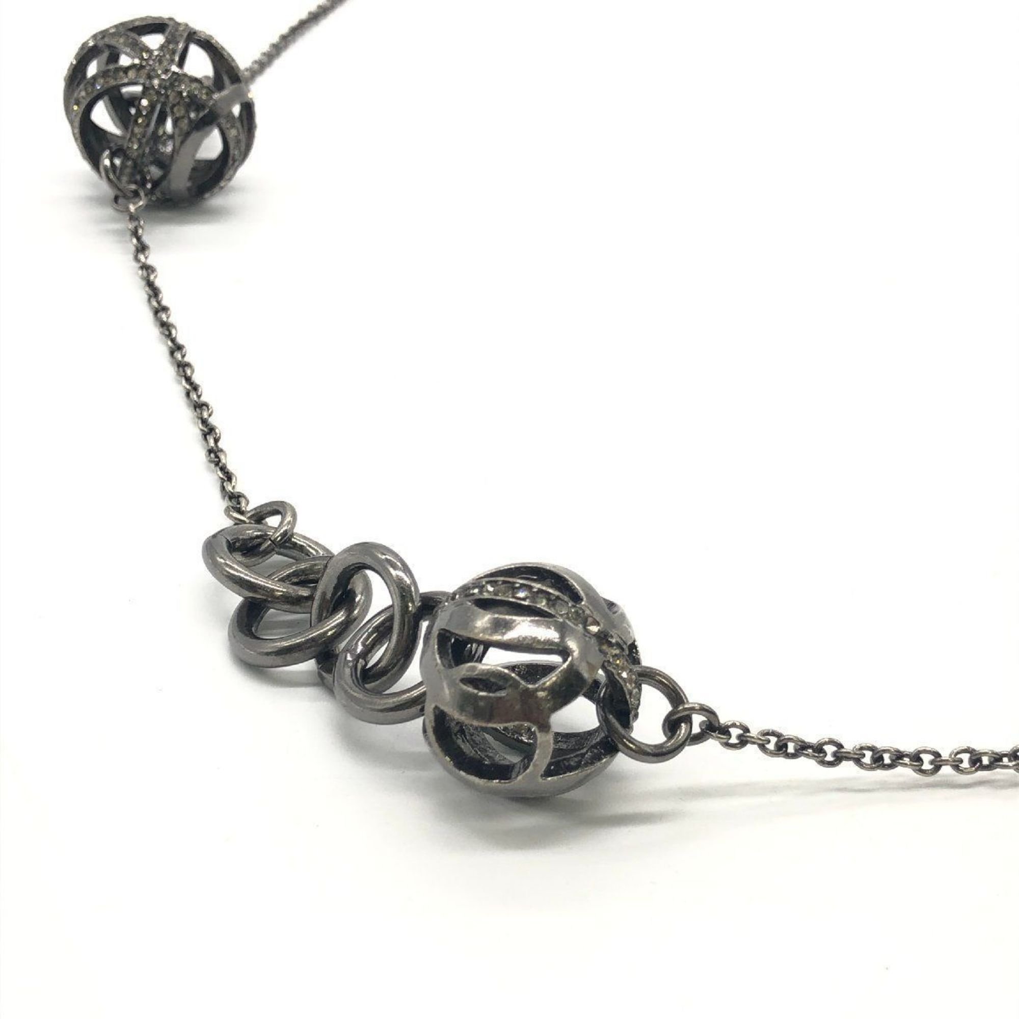 Salvatore Ferragamo Long Necklace Rhinestone Ball Gunmetal 106cm