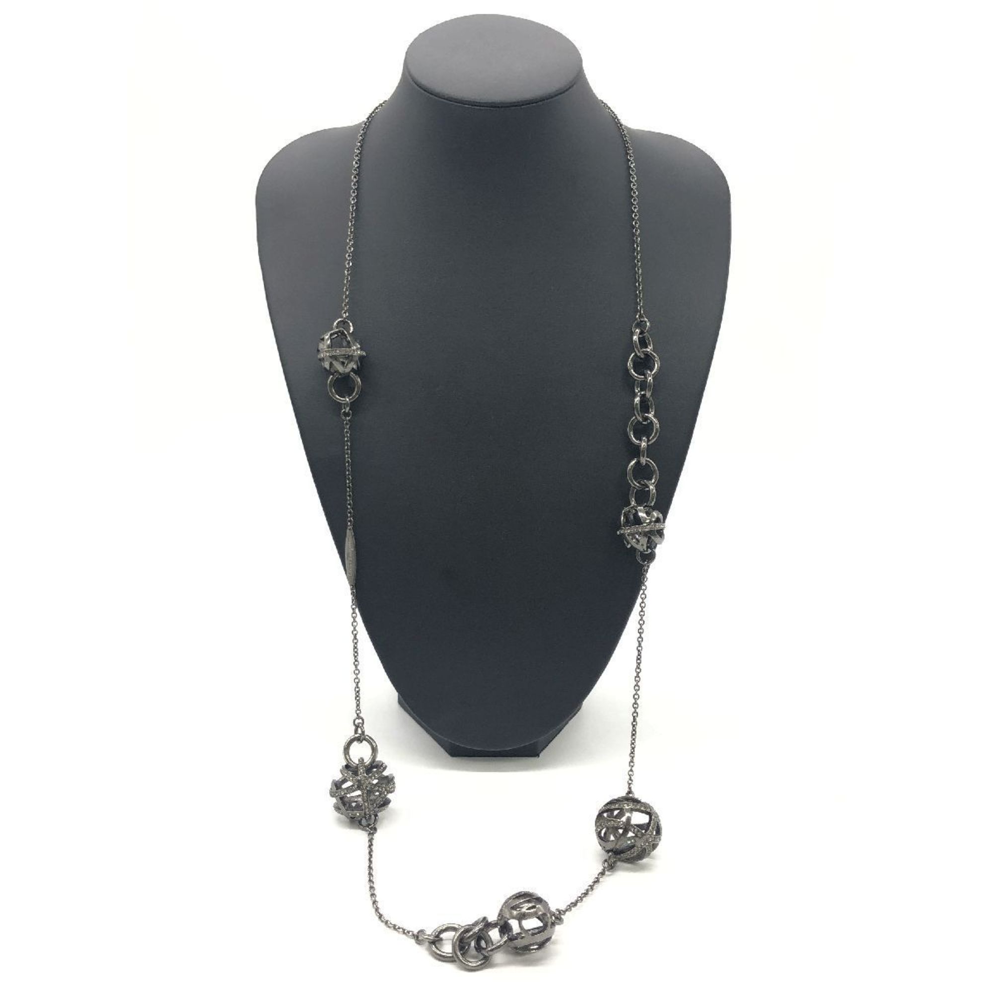 Salvatore Ferragamo Long Necklace Rhinestone Ball Gunmetal 106cm