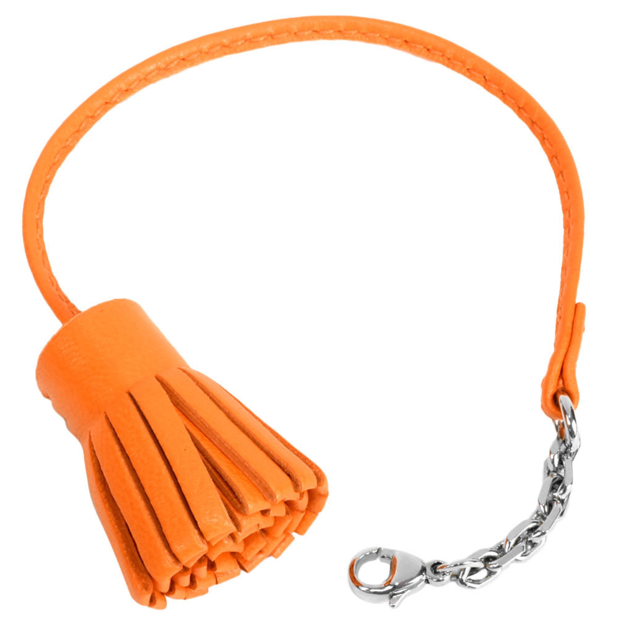 Hermes Carmencita Charm Leather Orange Bookmark Keychain Unisex