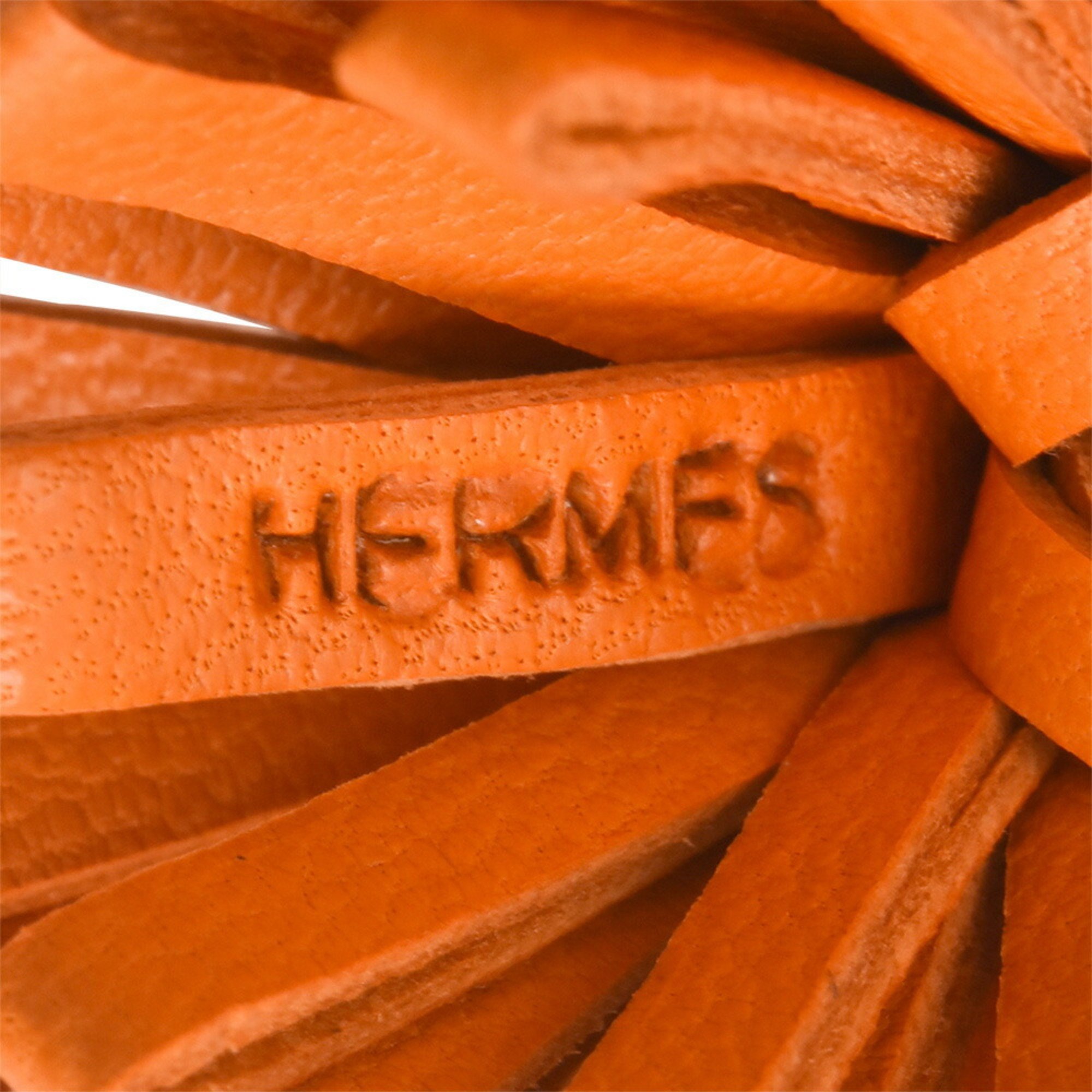 Hermes Carmencita Charm Leather Orange Bookmark Keychain Unisex