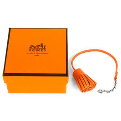 Hermes Carmencita Charm Leather Orange Bookmark Keychain Unisex