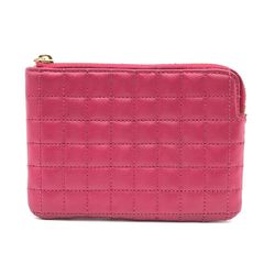 CELINE Quilted Coin Case Wallet Compact Purse Pouch Women's Pink Red C Charm