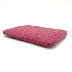 CELINE Quilted Coin Case Wallet Compact Purse Pouch Women's Pink Red C Charm