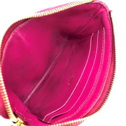 CELINE Quilted Coin Case Wallet Compact Purse Pouch Women's Pink Red C Charm