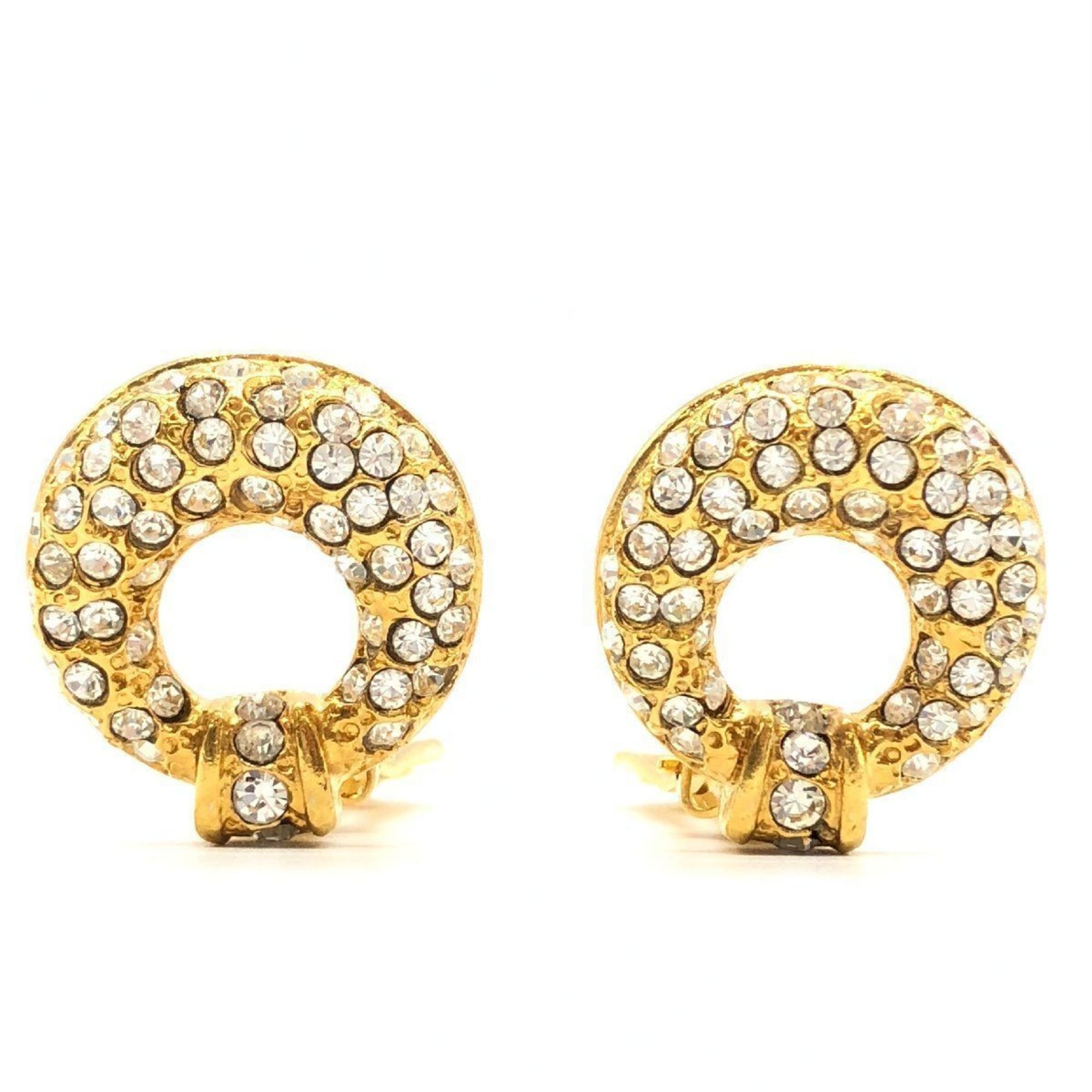 Yves Saint Laurent Rhinestone Earrings Gold Clip-on YSL