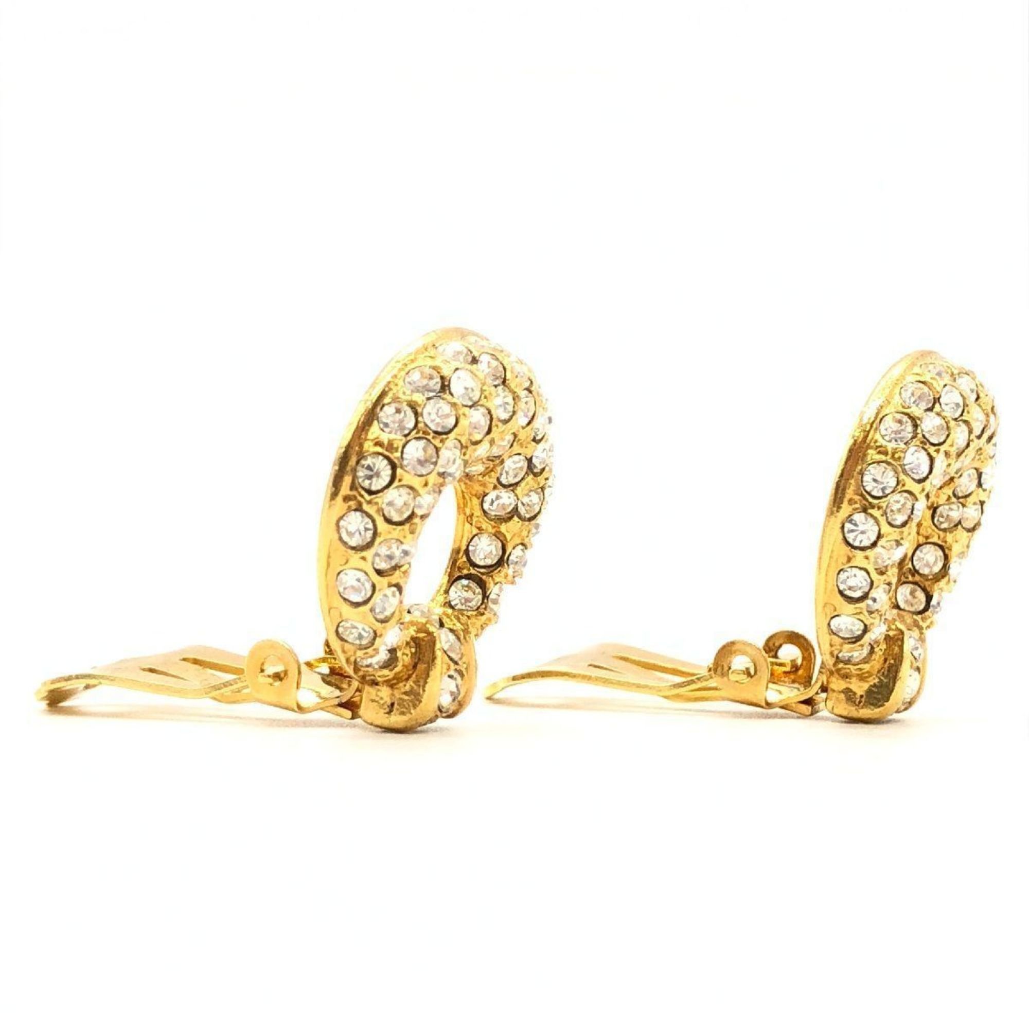 Yves Saint Laurent Rhinestone Earrings Gold Clip-on YSL