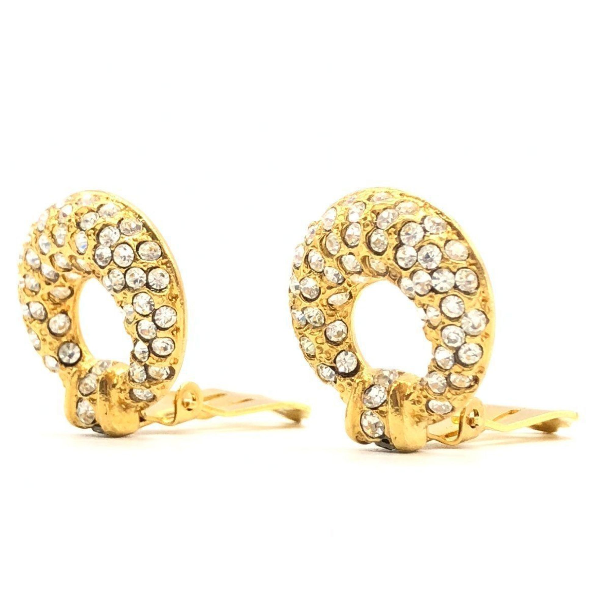 Yves Saint Laurent Rhinestone Earrings Gold Clip-on YSL