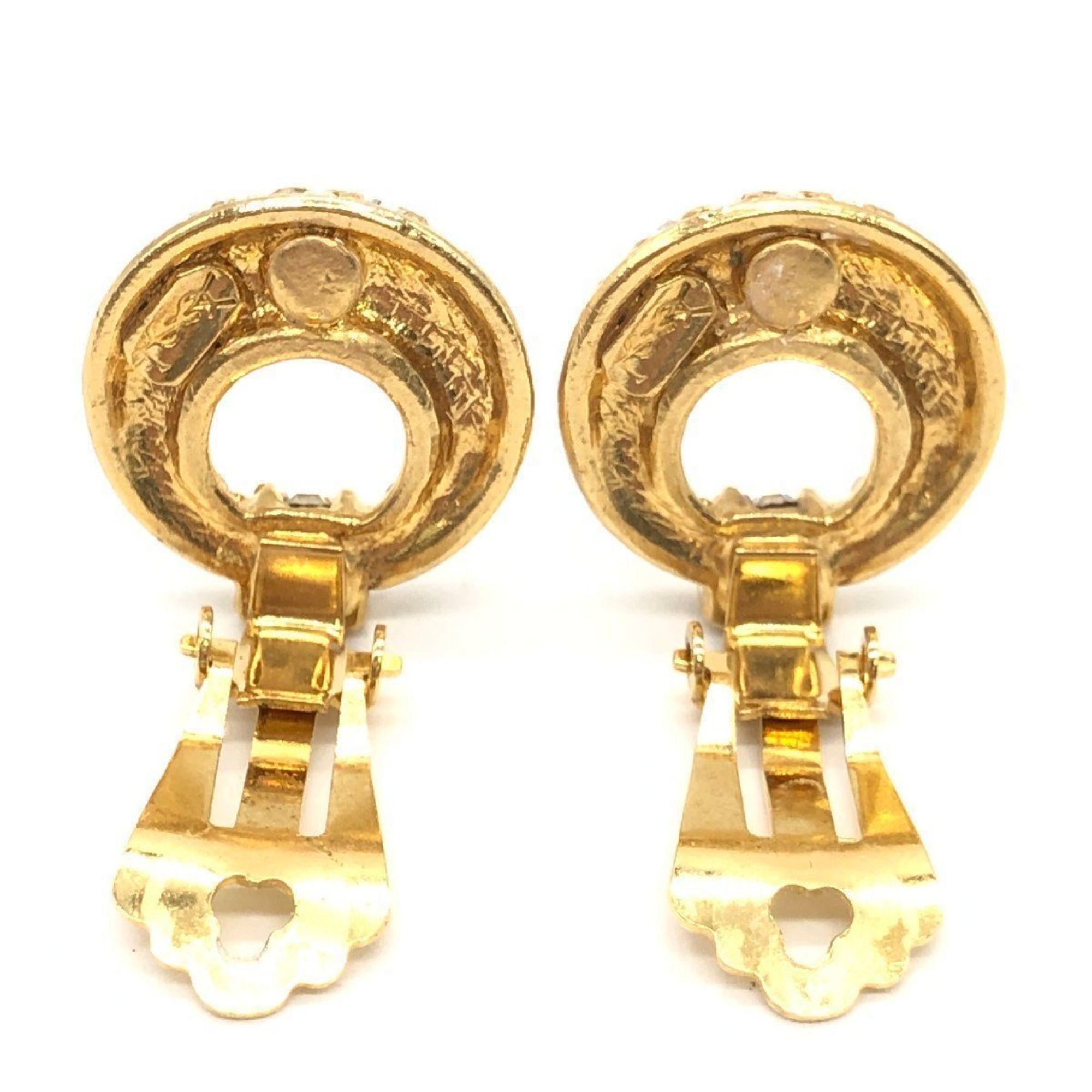 Yves Saint Laurent Rhinestone Earrings Gold Clip-on YSL