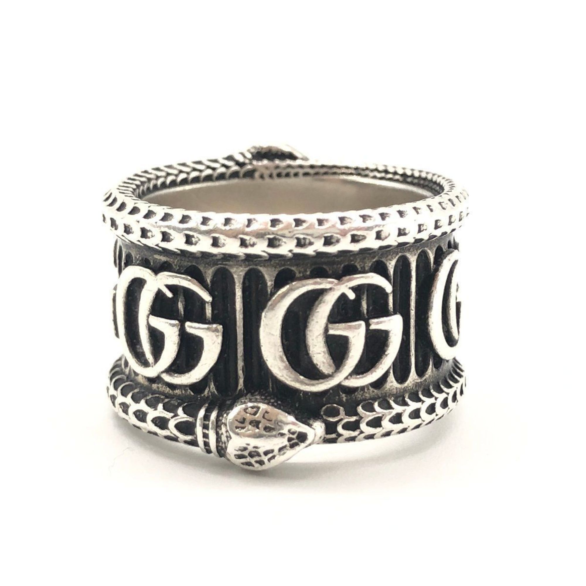 GUCCI Double G Marmont Snake Wide Ring Silver SV925 Size 12