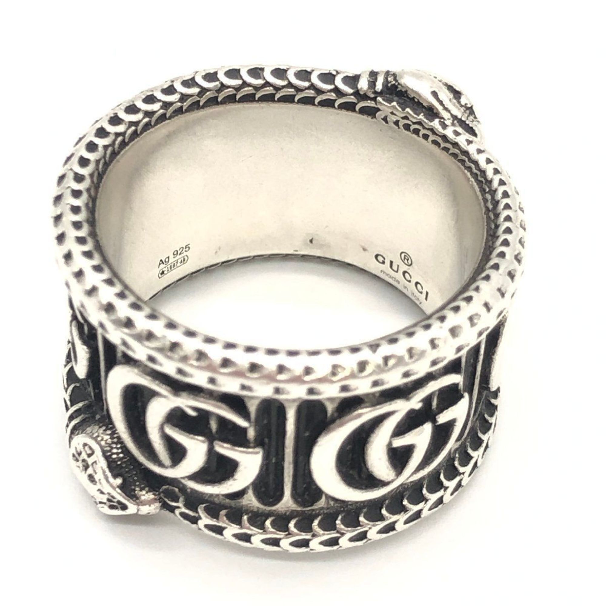 GUCCI Double G Marmont Snake Wide Ring Silver SV925 Size 12