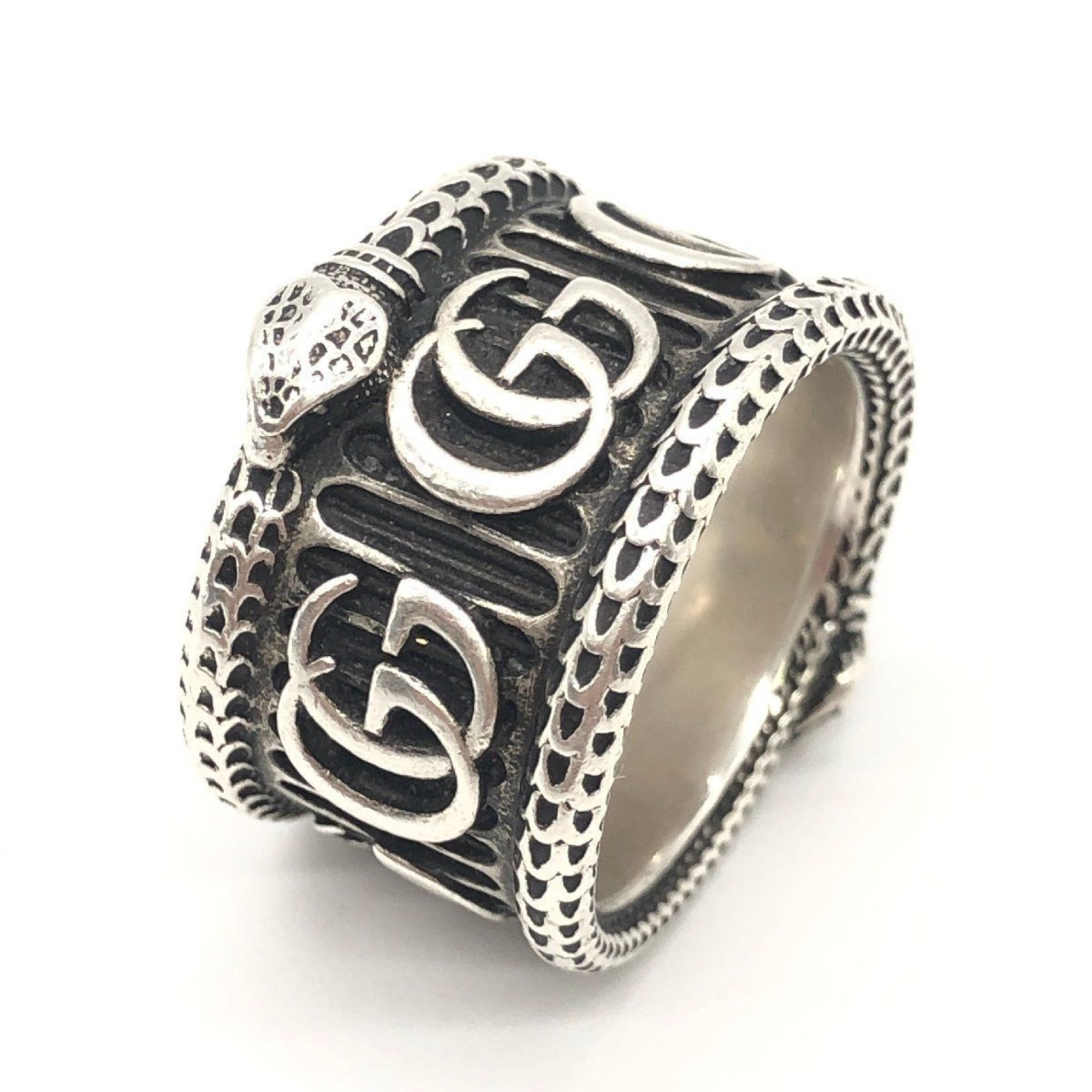 GUCCI Double G Marmont Snake Wide Ring Silver SV925 Size 12