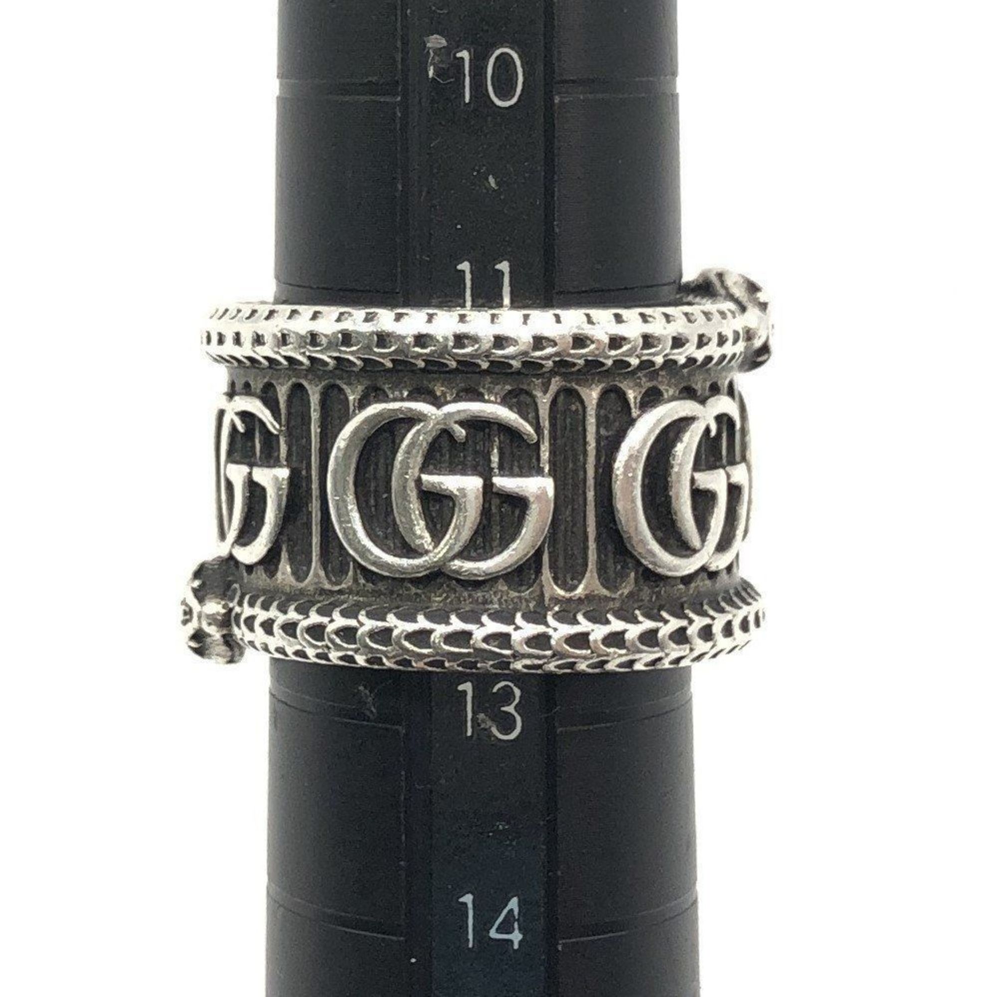 GUCCI Double G Marmont Snake Wide Ring Silver SV925 Size 12