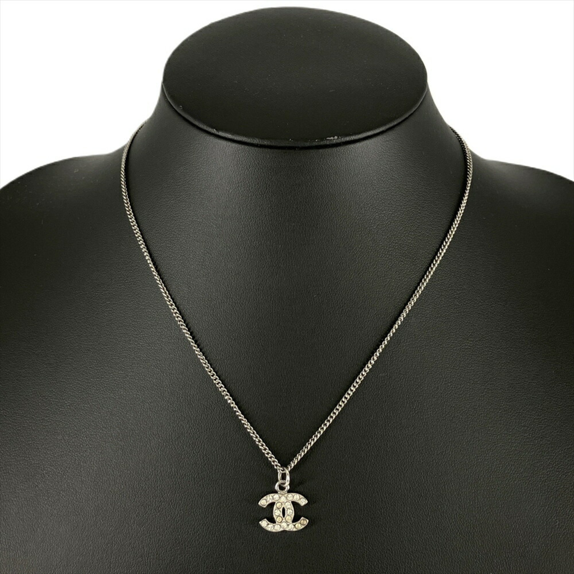 CHANEL Coco Mark Necklace Metal Rhinestone B10V Women's