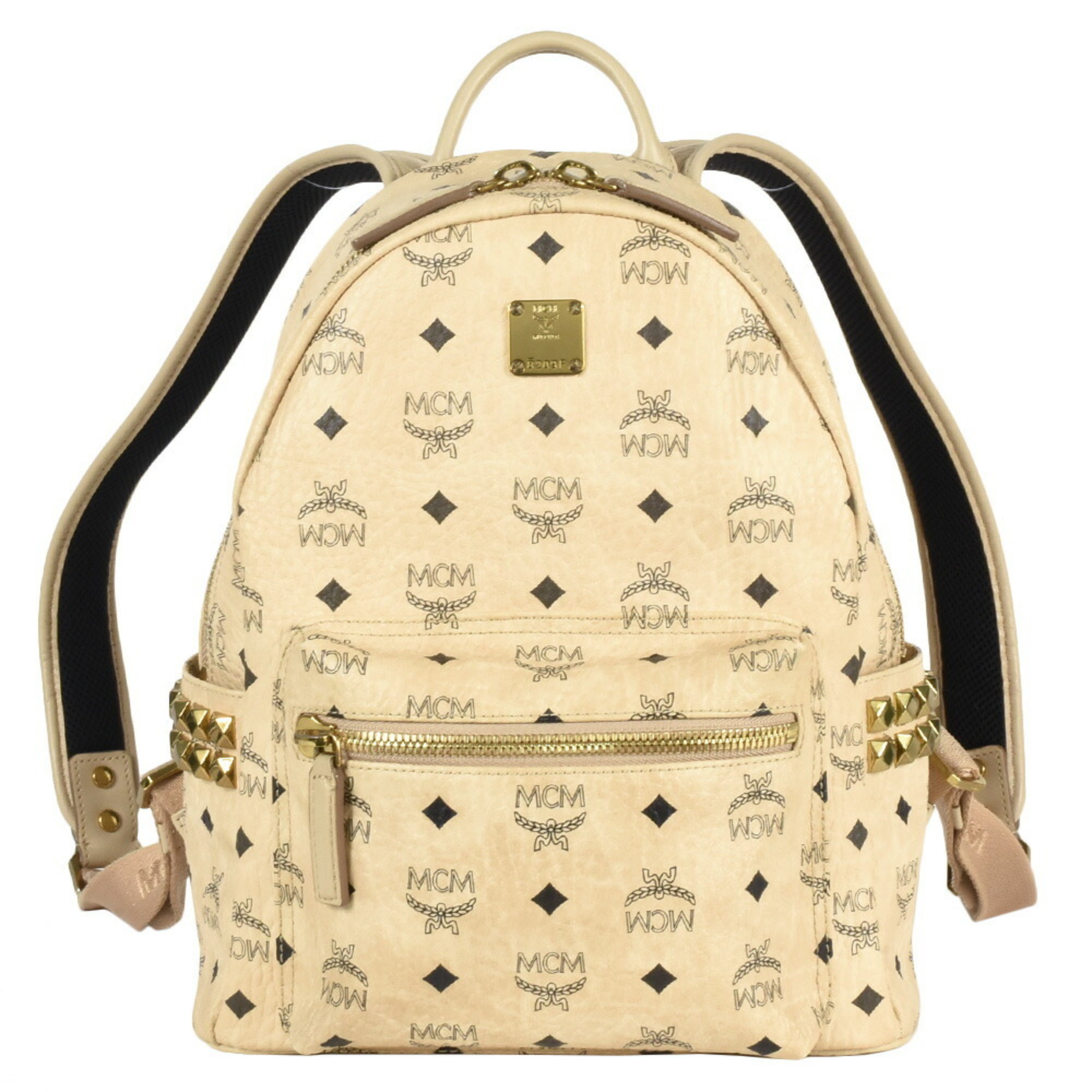 MCM Visetos Studded Rucksack Daypack Backpack MMK6SVE37IG001 Beige Women's