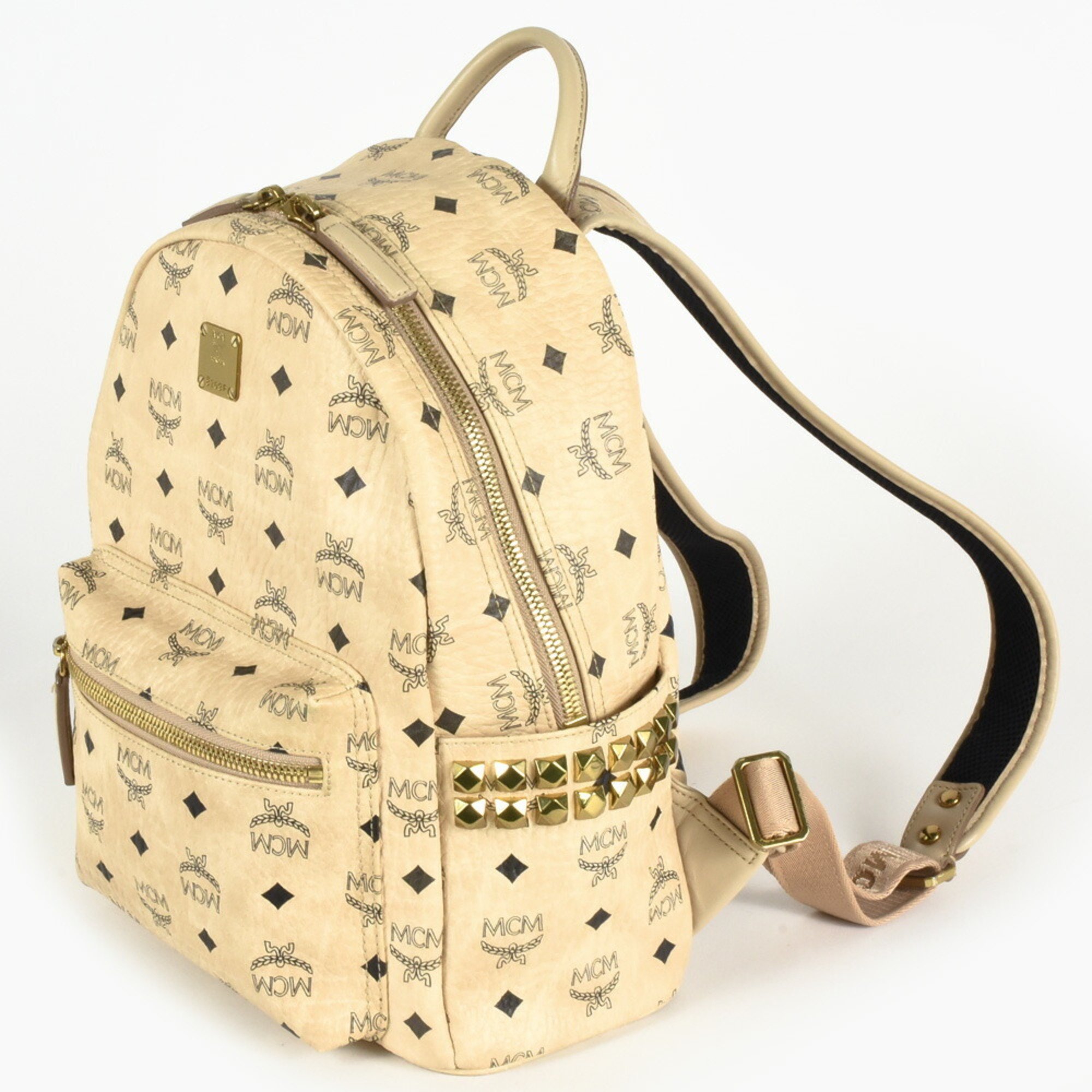 MCM Visetos Studded Rucksack Daypack Backpack MMK6SVE37IG001 Beige Women's