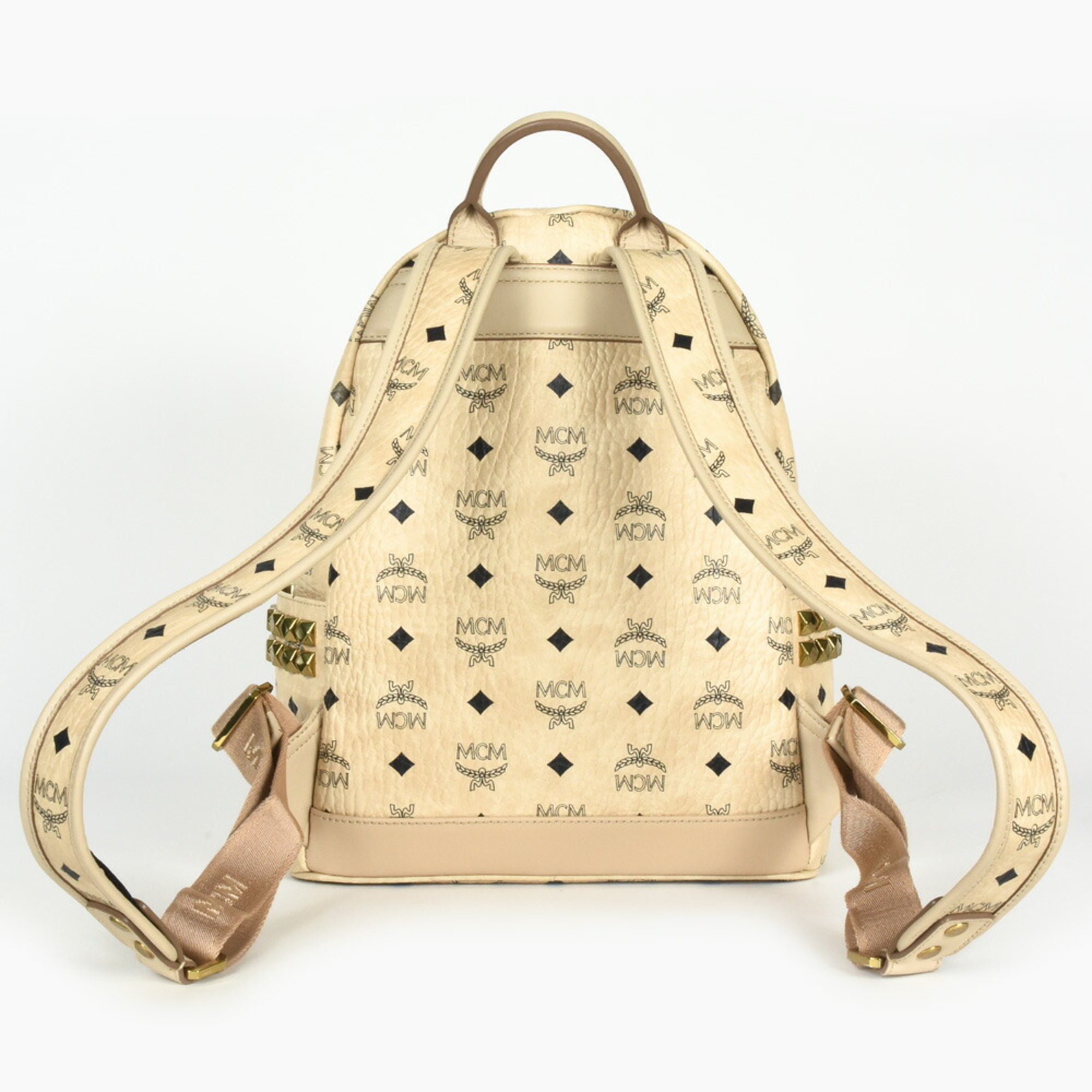 MCM Visetos Studded Rucksack Daypack Backpack MMK6SVE37IG001 Beige Women's