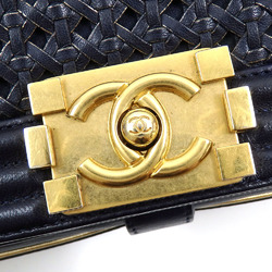 Chanel Chain Shoulder Bag Boy Women's Navy Blue Leather Coco Mark