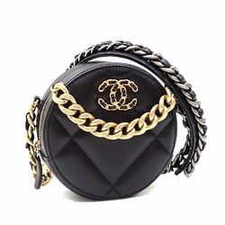 Chanel Round Chain Shoulder Bag Matelasse Women's Black Lambskin 19 Disneuf