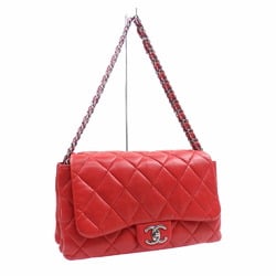 Chanel Chain Shoulder Bag Matelasse Women's Red Leather Coco Mark