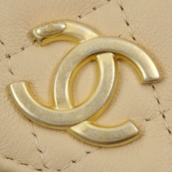 Chanel Shoulder Pochette Matelasse Women's Beige Lambskin Bag Coco Mark Faux Pearl