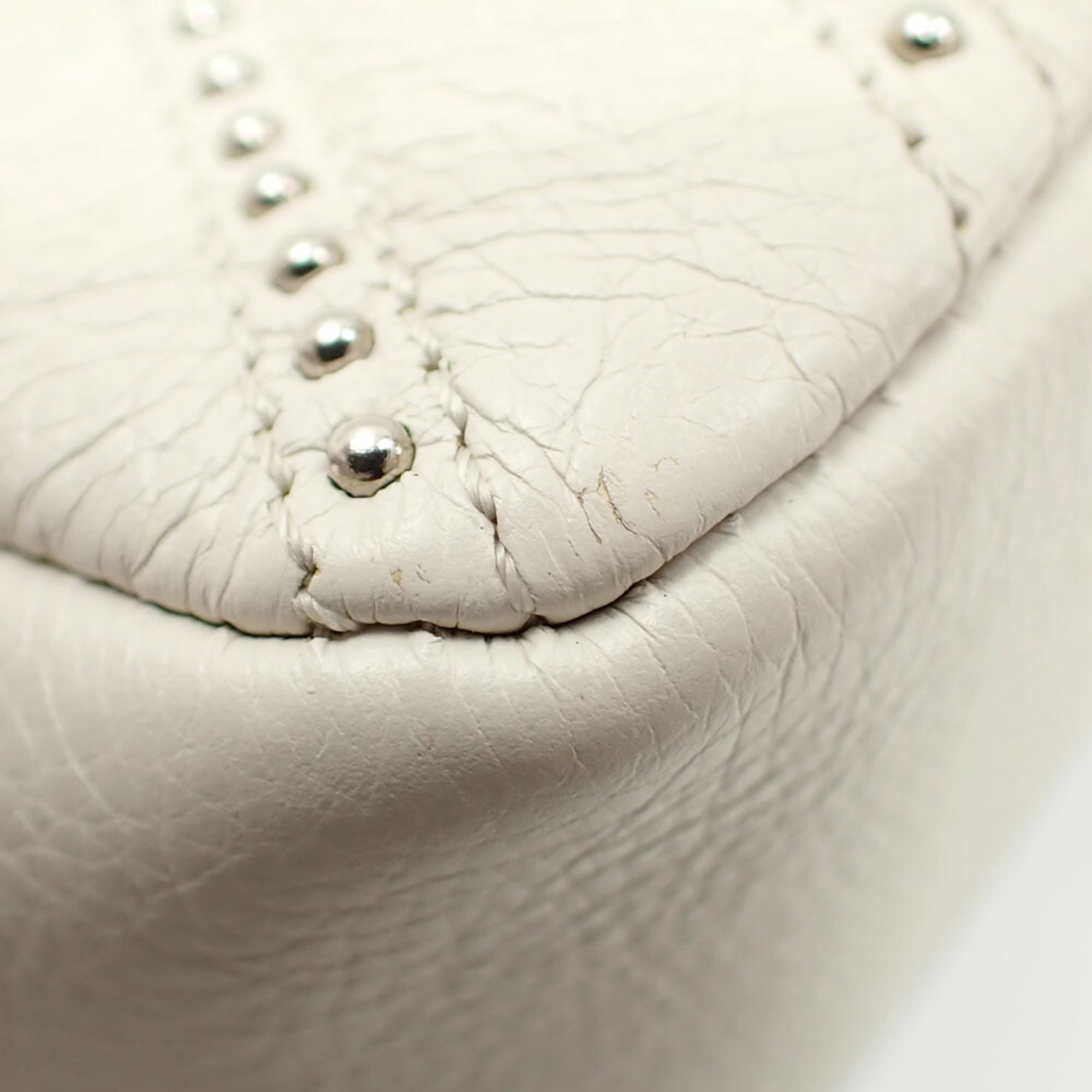 Chanel Shoulder Bag V Stitch Women's White Leather Studs Coco Mark