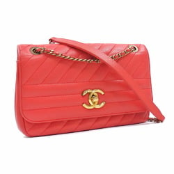 Chanel W Chain Shoulder Bag for Women, Red, Calfskin, Coco Mark, Leather