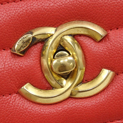 Chanel W Chain Shoulder Bag for Women, Red, Calfskin, Coco Mark, Leather