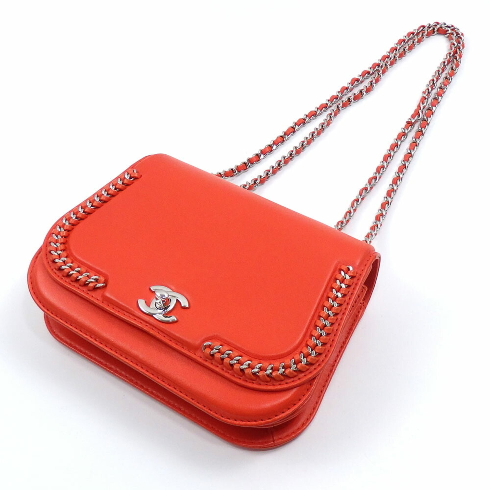 Chanel Chain Shoulder Bag for Women Red Orange Coco Mark