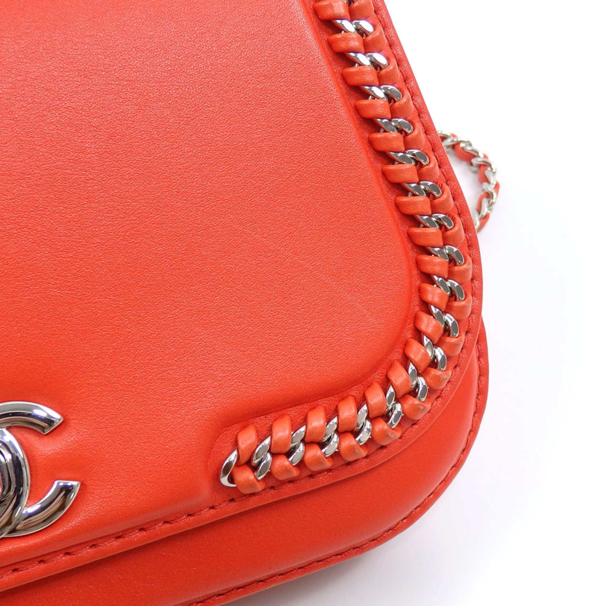 Chanel Chain Shoulder Bag for Women Red Orange Coco Mark