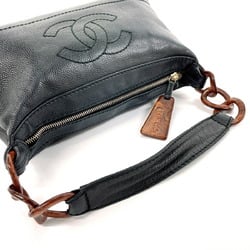 CHANEL Coco Mark Wood-look Chain Shoulder Bag Matte Caviar Skin Black Women's