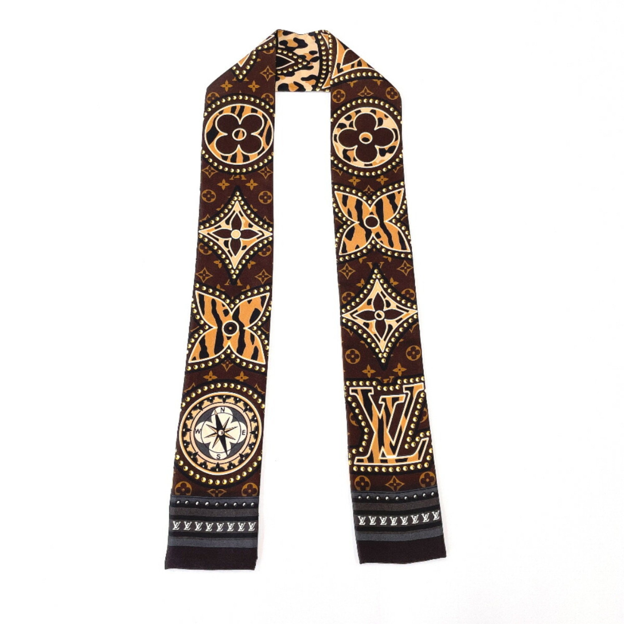 LOUIS VUITTON Louis Vuitton Bandeau LV World M70853 Scarf Muffler Silk Brown Women's