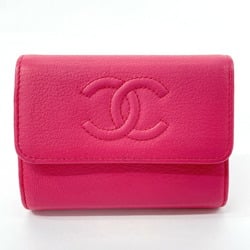 CHANEL Coin Case Coco Mark Card Leather Pink Women's