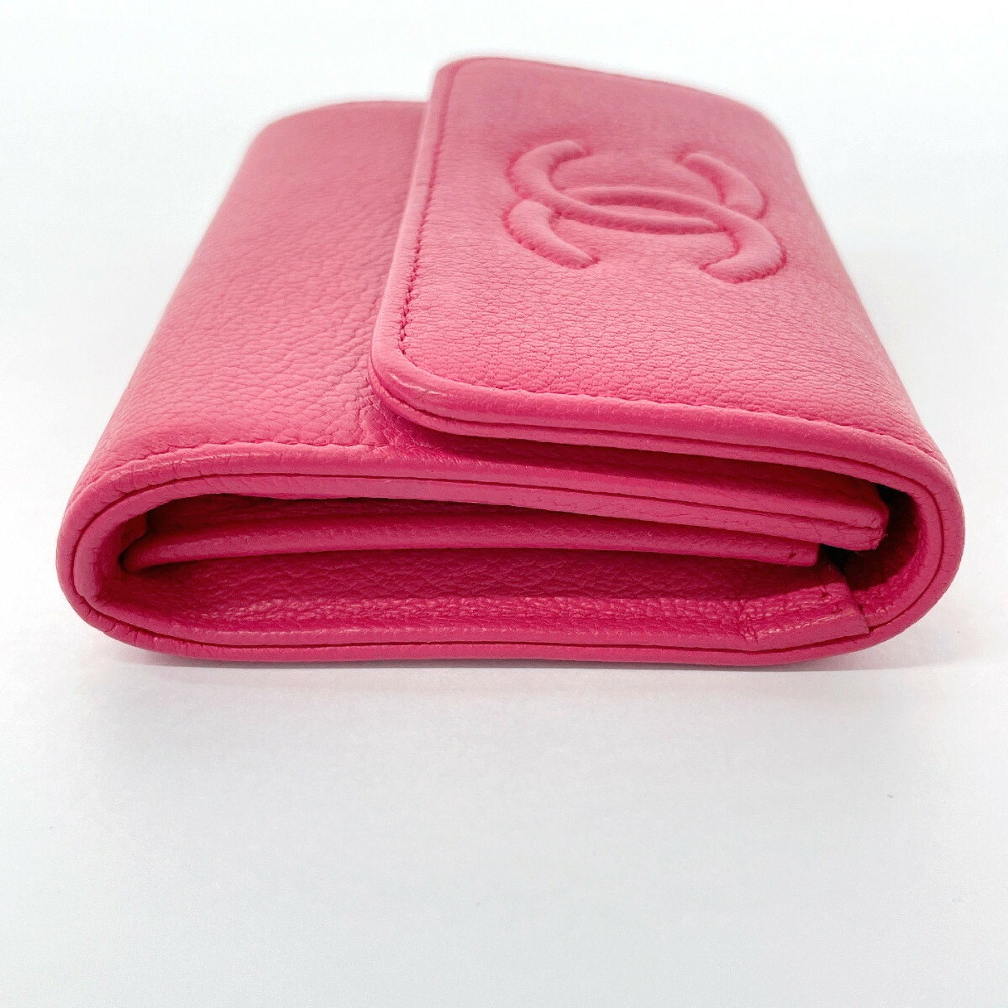 CHANEL Coin Case Coco Mark Card Leather Pink Women's