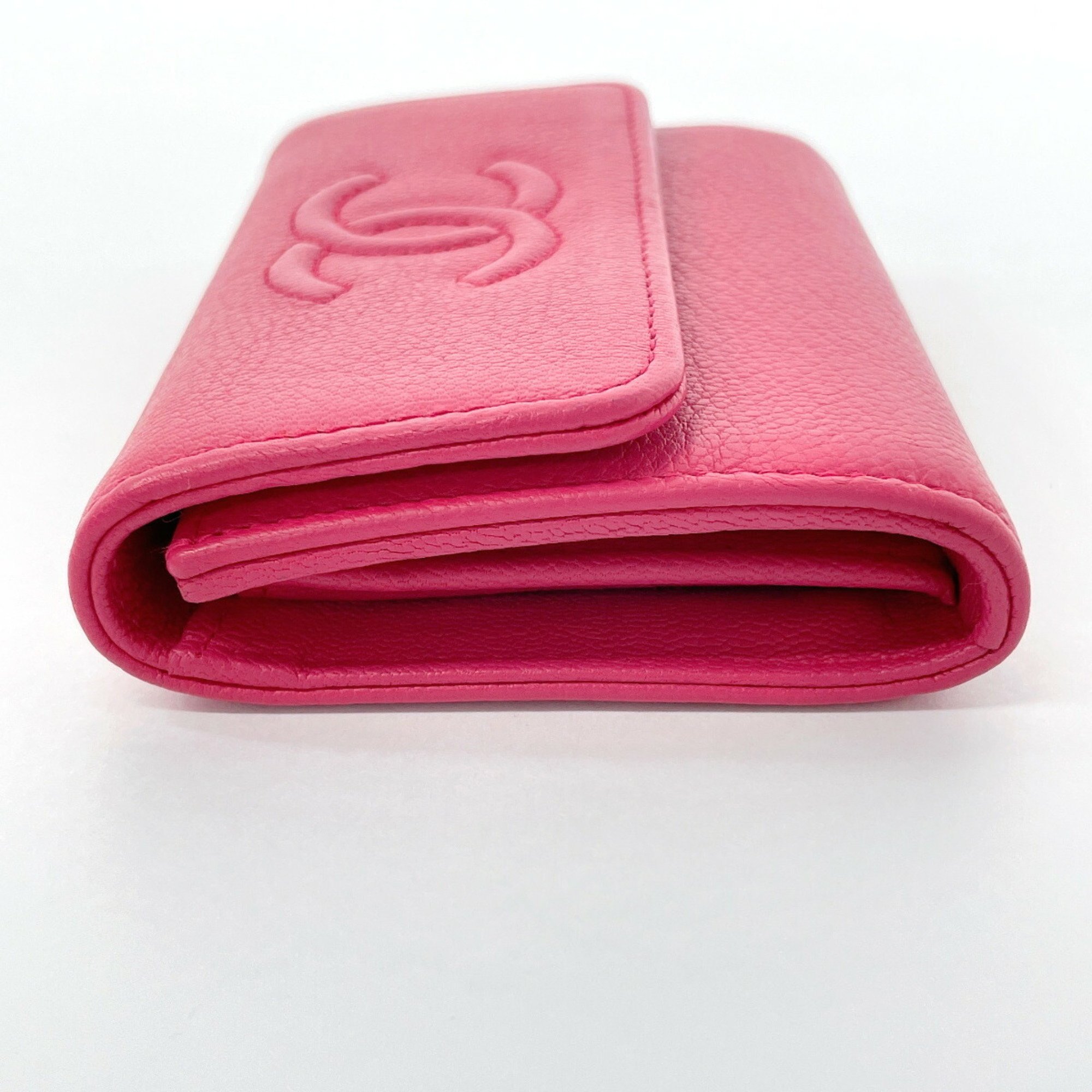 CHANEL Coin Case Coco Mark Card Leather Pink Women's