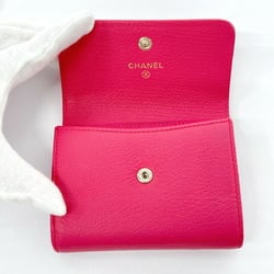 CHANEL Coin Case Coco Mark Card Leather Pink Women's